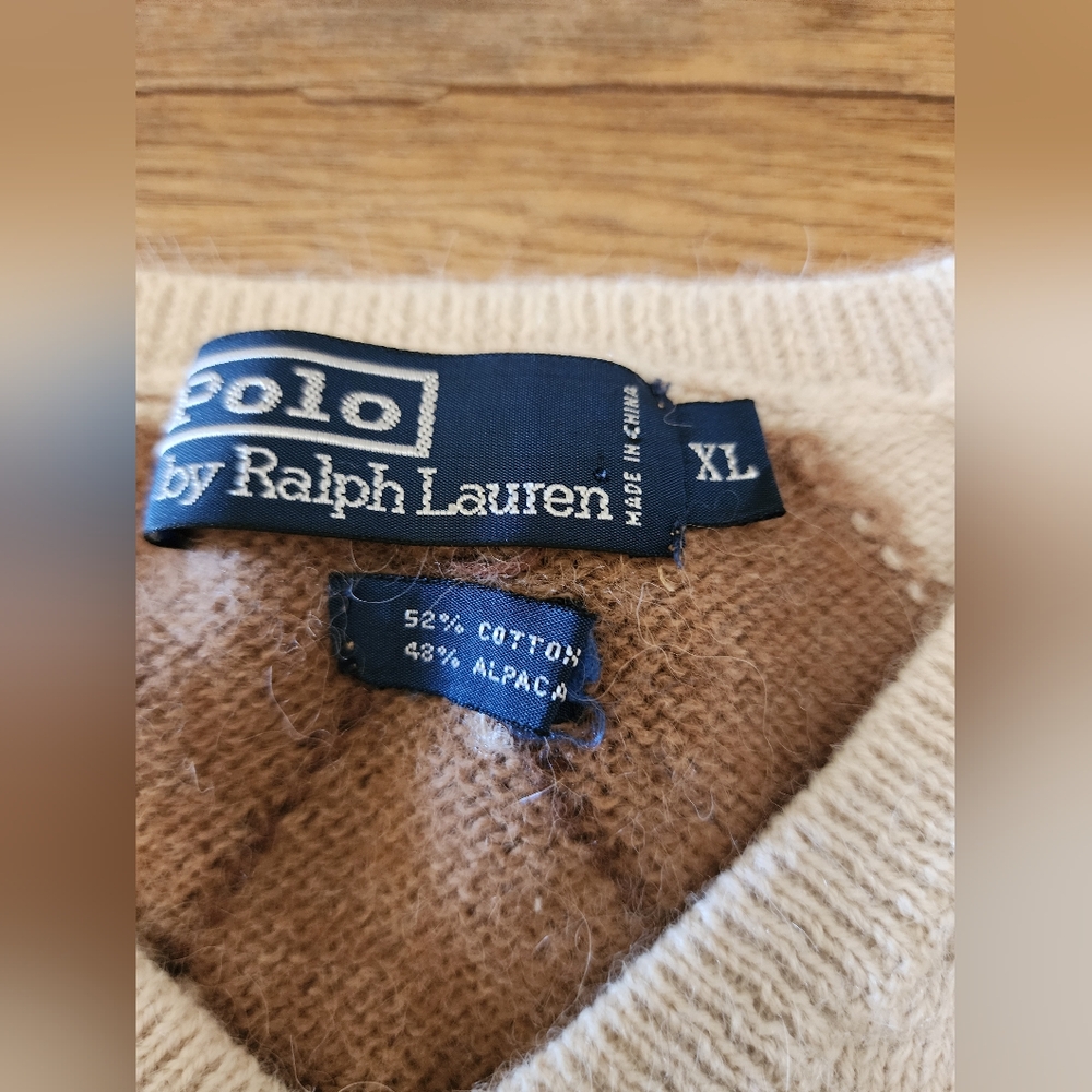 RARE Ralph Lauren Argyle Crop Sleeveless Sweater Vest Cotton Alpaca Women M/L - Picture 4 of 6